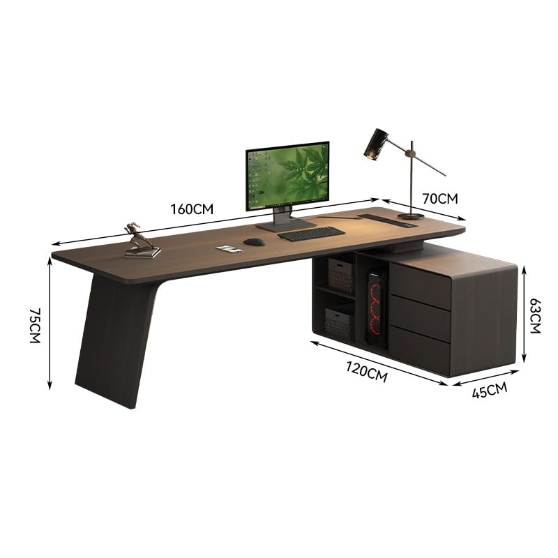 Minimalist Solid Wood Office Desk with Side Cabinet