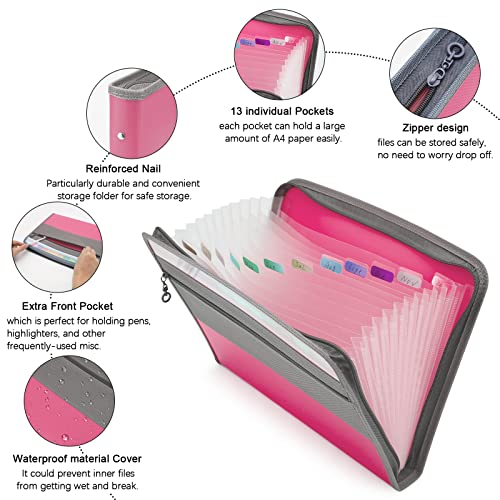 NAFY Expanding File Folders, 13 Pockets Document Organizer with Zipper