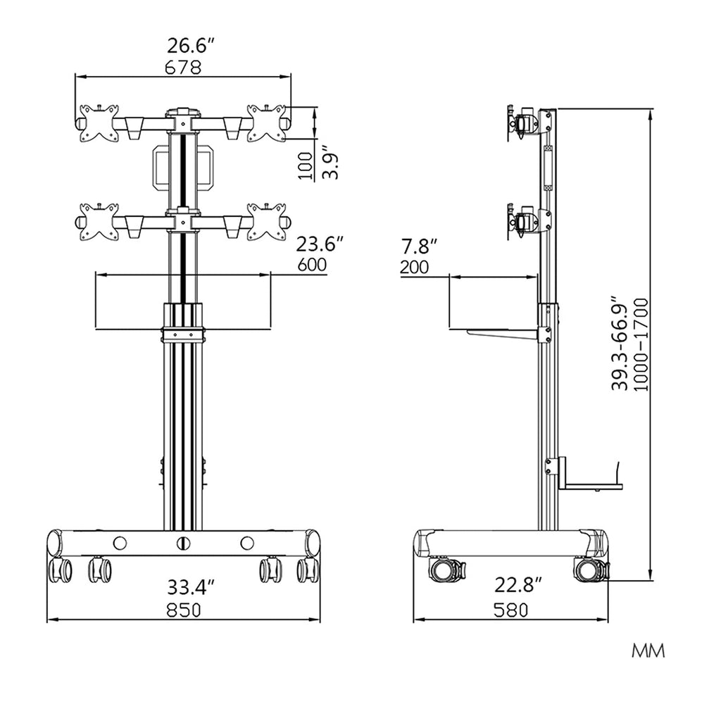 Quad Monitor Mobile Workstation Stand