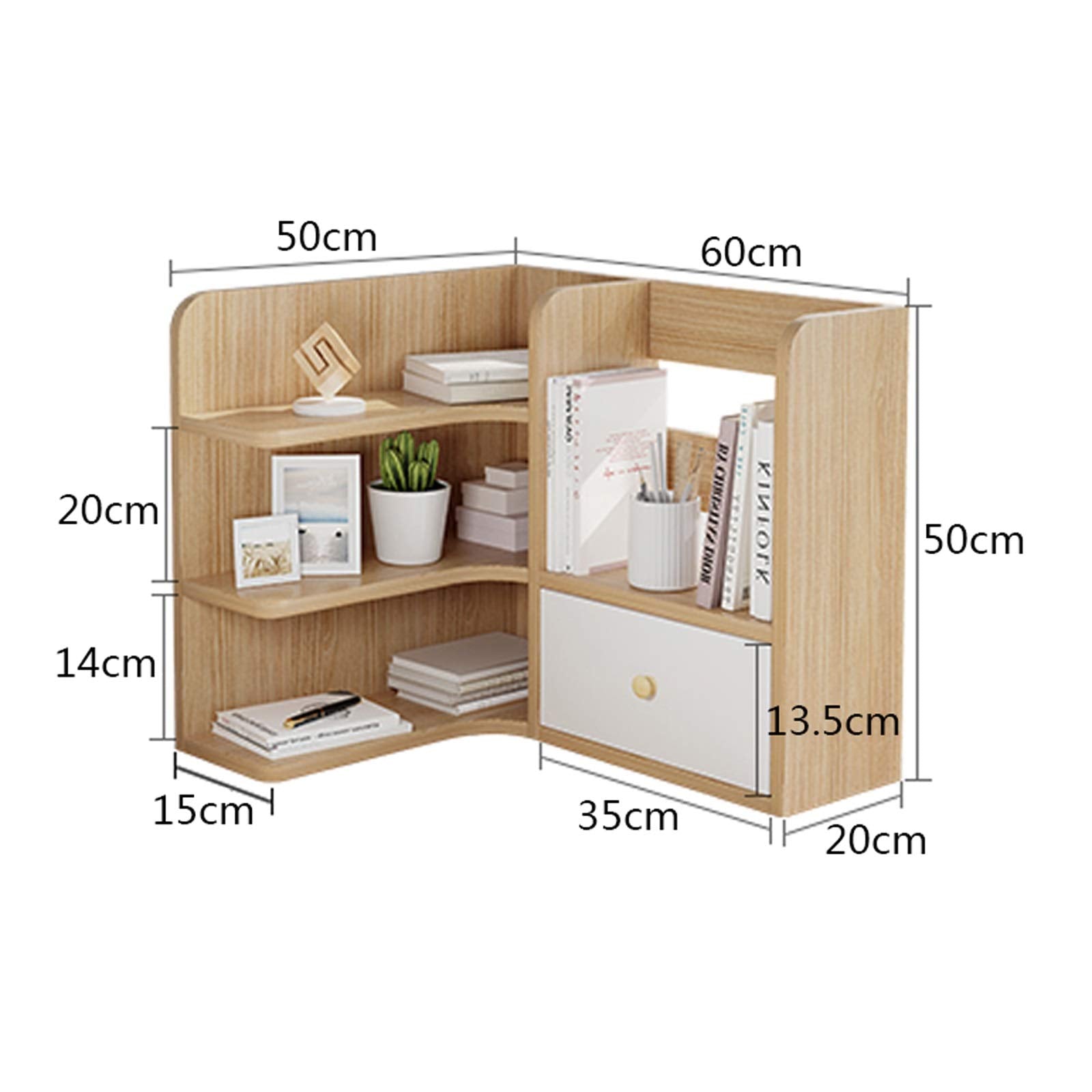 3-Tier Desktop Bookshelf with Drawer