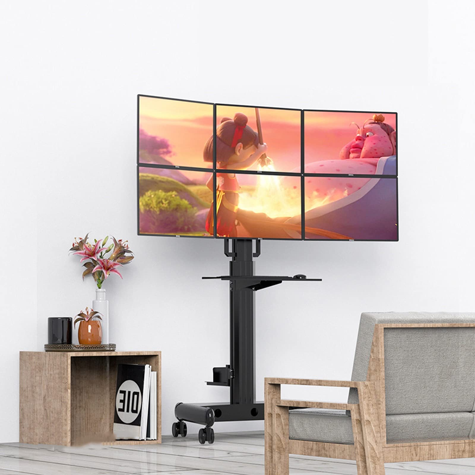 Six Monitor Mobile Workstation Stand