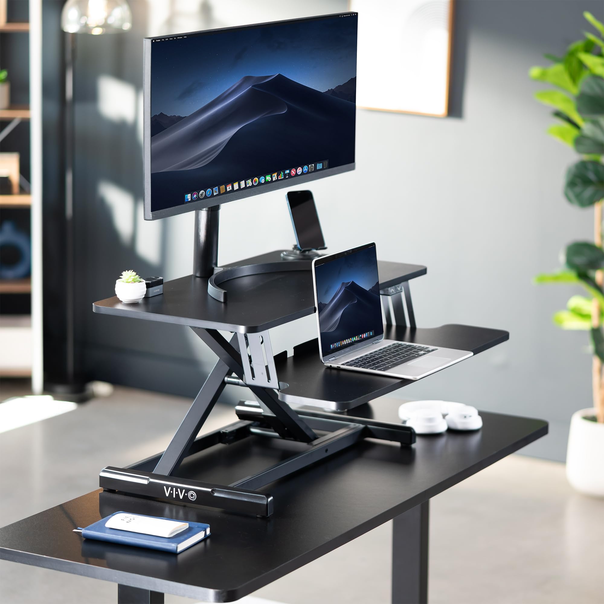 Electric Standing Desk Converter with Keyboard Tray