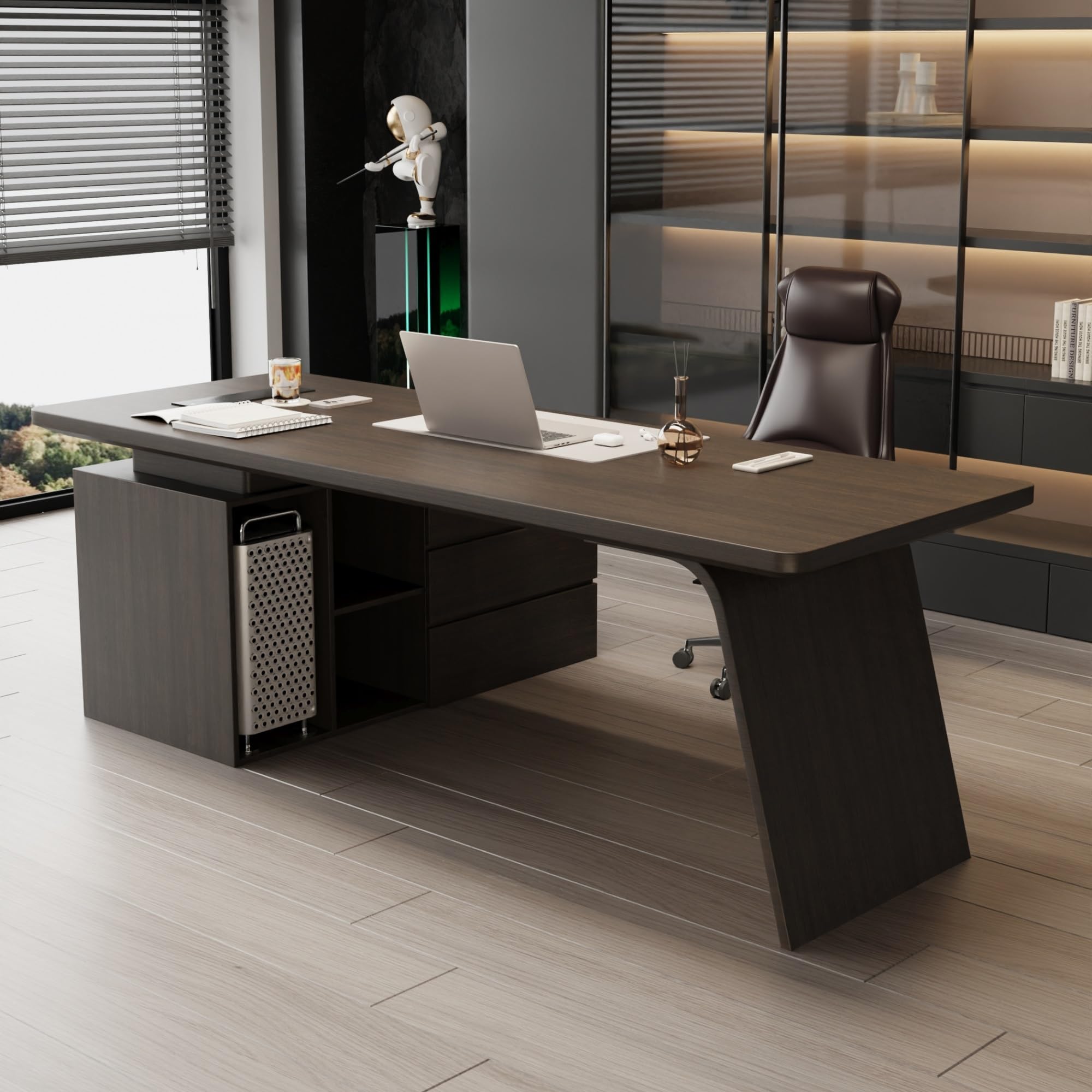 Minimalist Solid Wood Office Desk with Side Cabinet