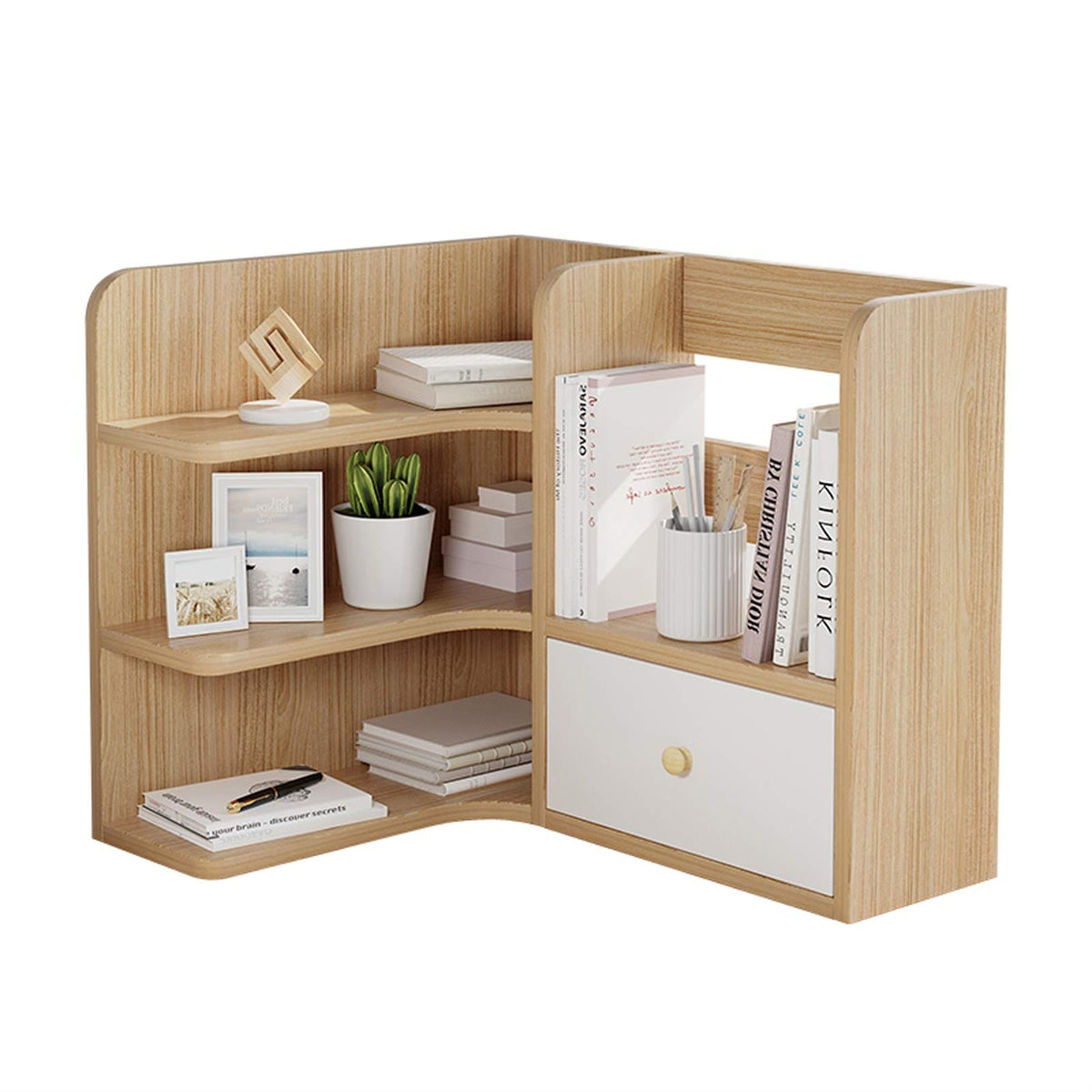 3-Tier Desktop Bookshelf with Drawer