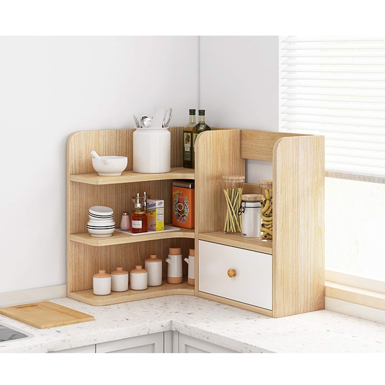 3-Tier Desktop Bookshelf with Drawer