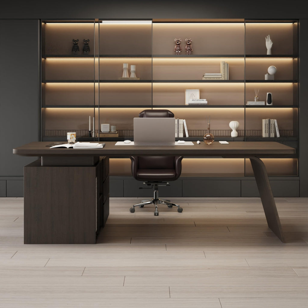 Minimalist Solid Wood Office Desk with Side Cabinet