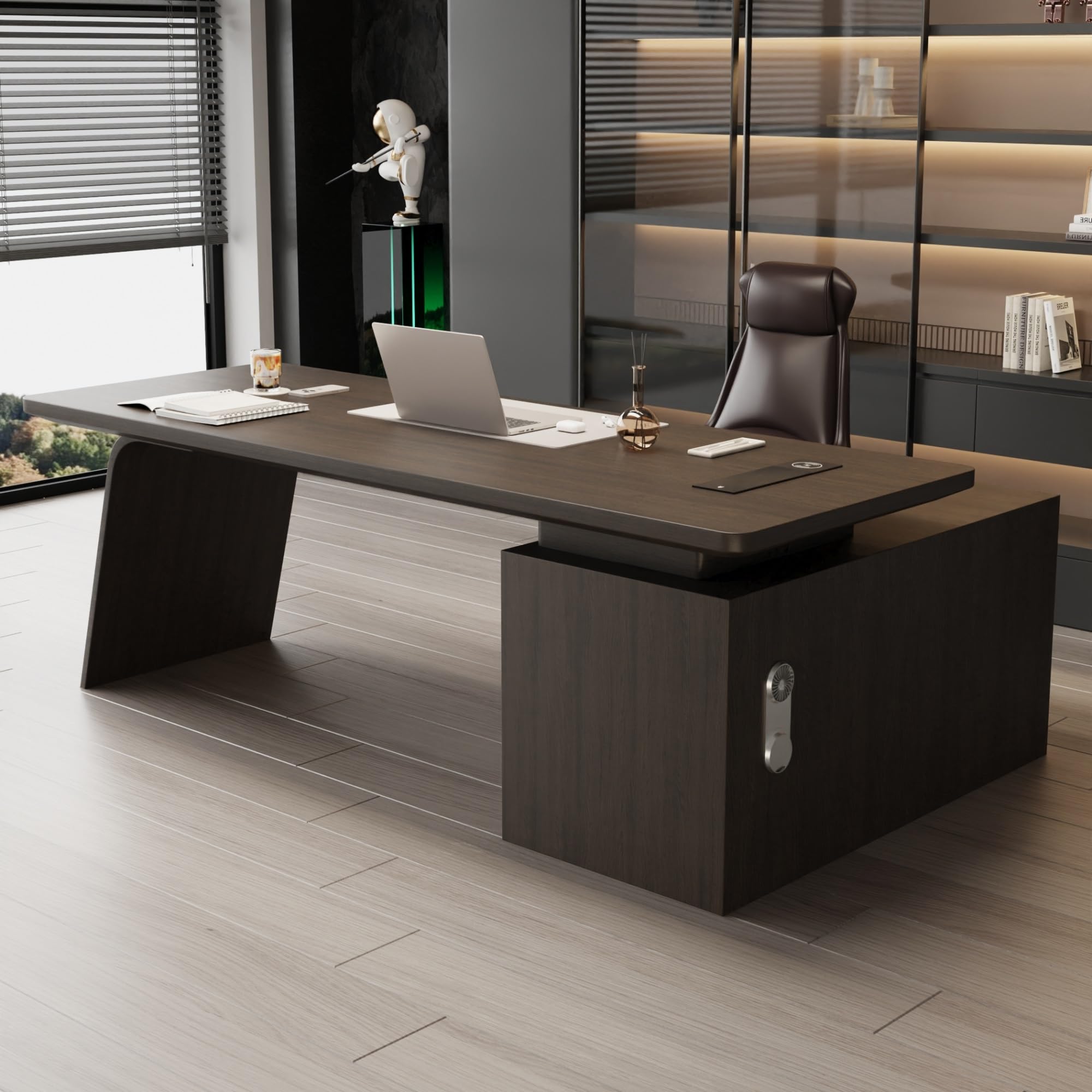 Minimalist Solid Wood Office Desk with Side Cabinet
