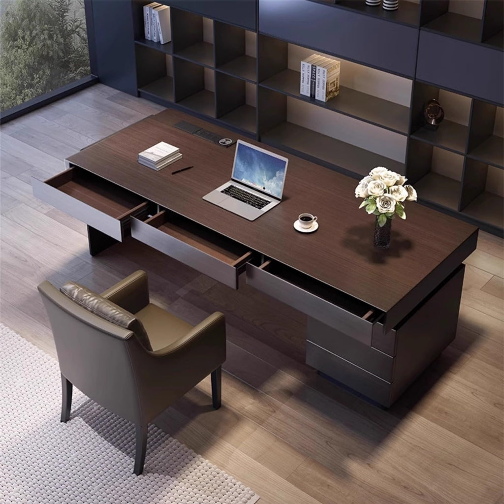 Sit-Stand Executive Desk with Storage Drawer