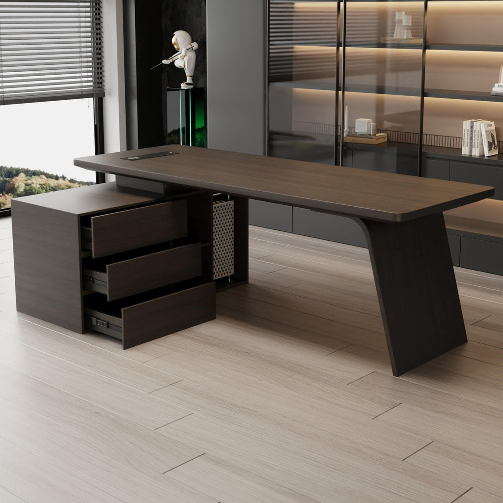Minimalist Solid Wood Office Desk with Side Cabinet