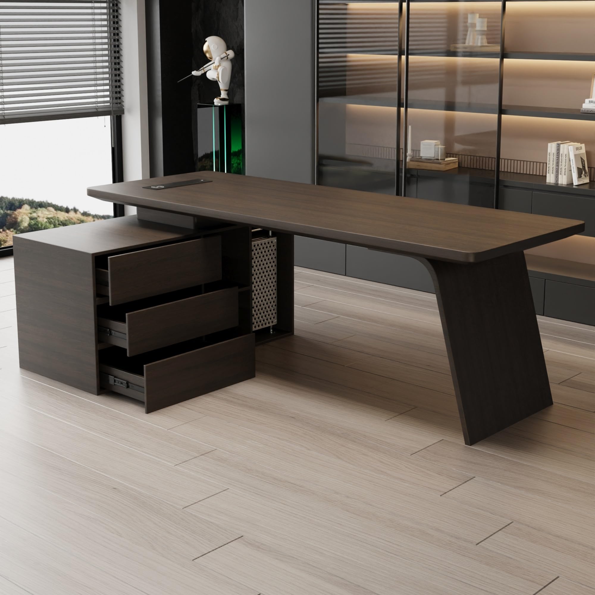 Minimalist Solid Wood Office Desk with Side Cabinet