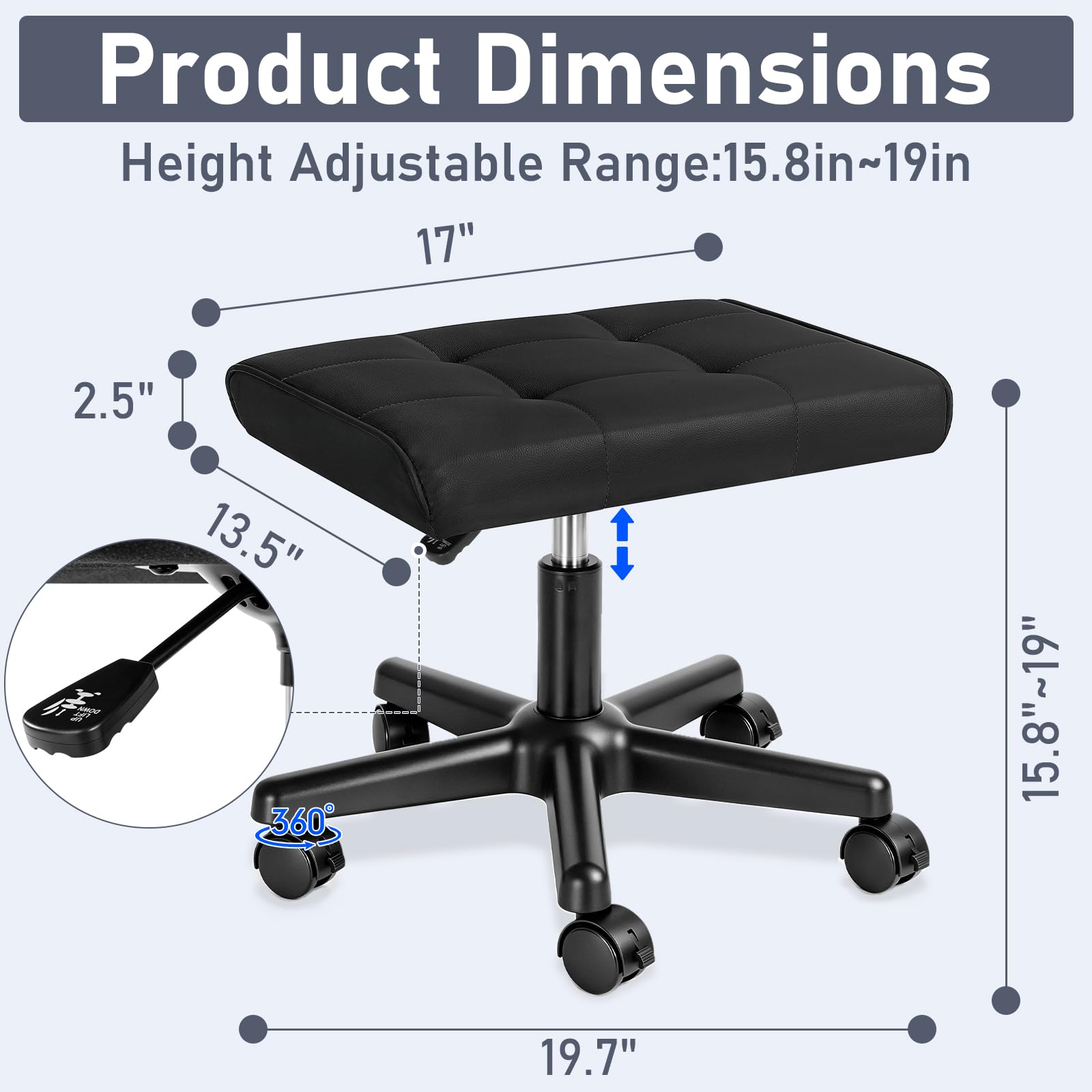 Adjustable Under Desk Footrest with Wheels