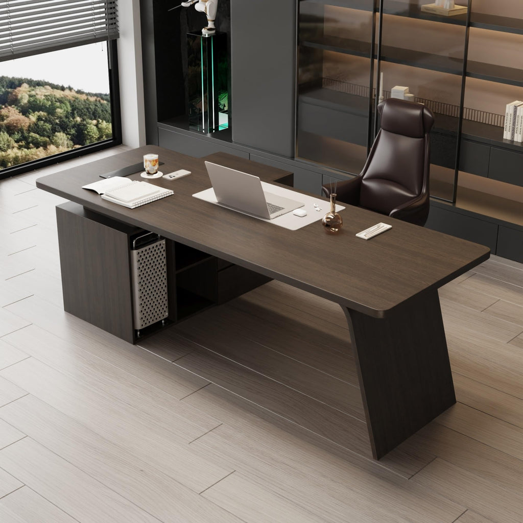 Minimalist Solid Wood Office Desk with Side Cabinet