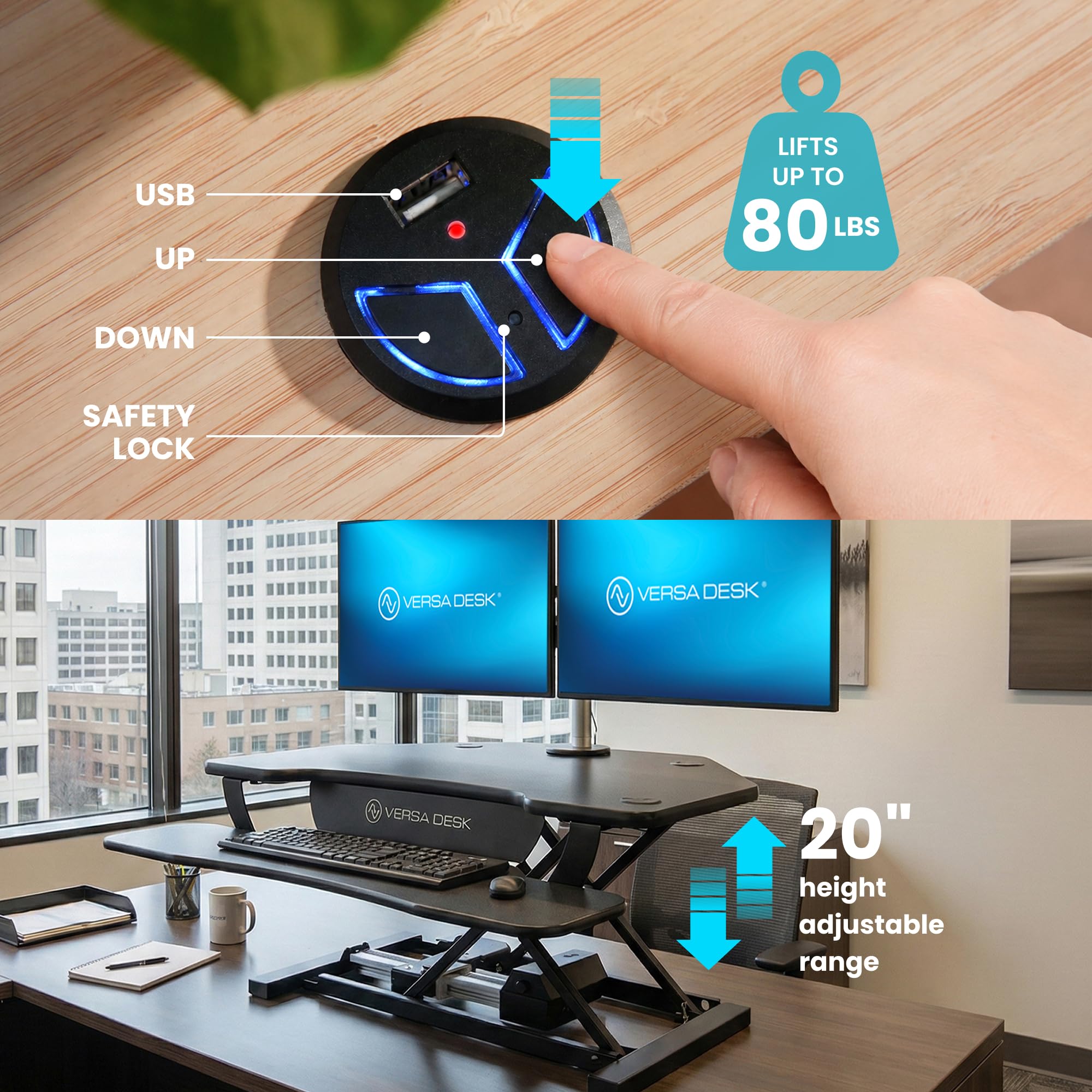 Electric Standing Desk Converter with Keyboard Tray