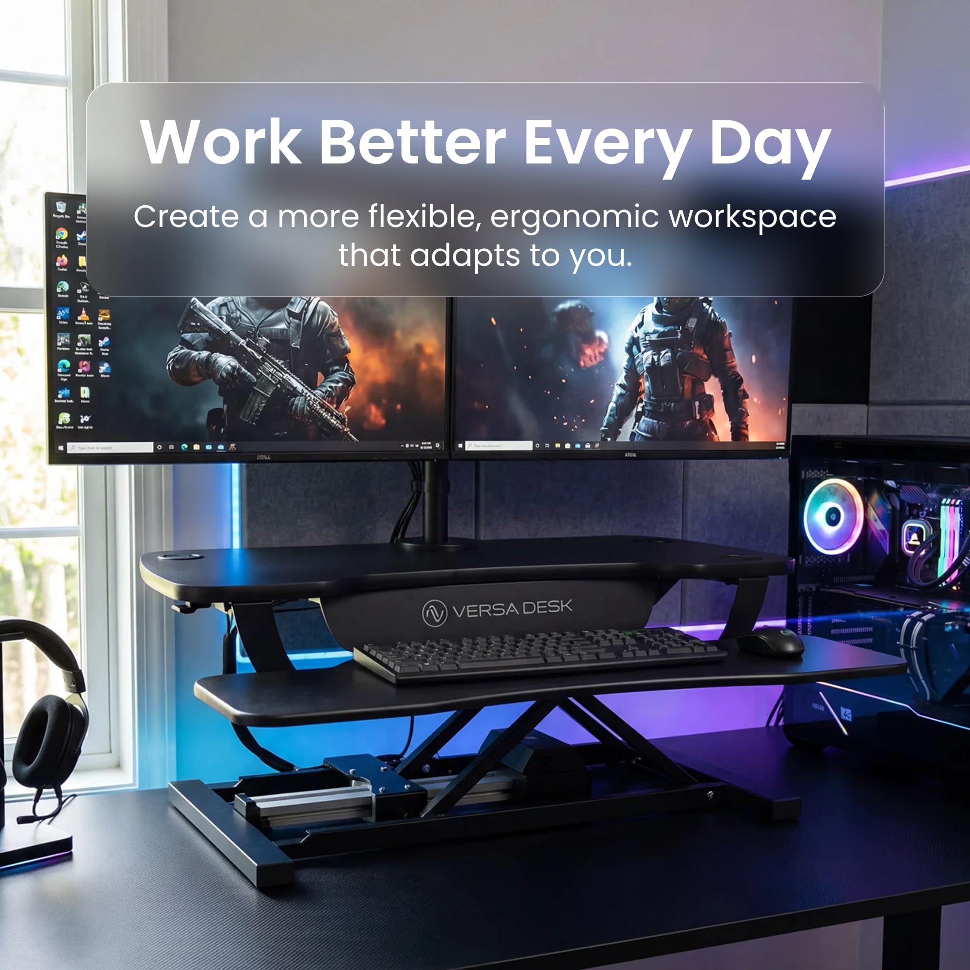 Electric Standing Desk Converter with Keyboard Tray