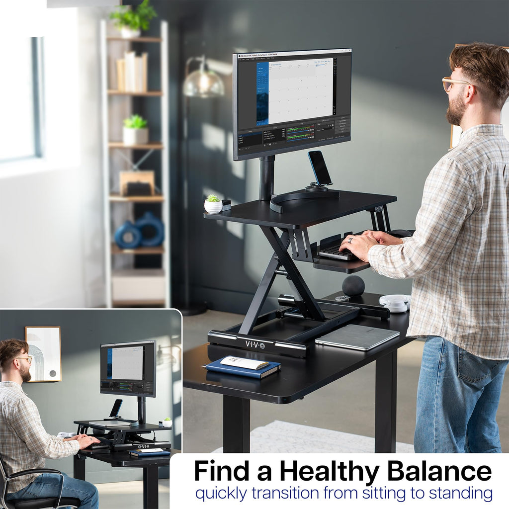 Electric Standing Desk Converter with Keyboard Tray