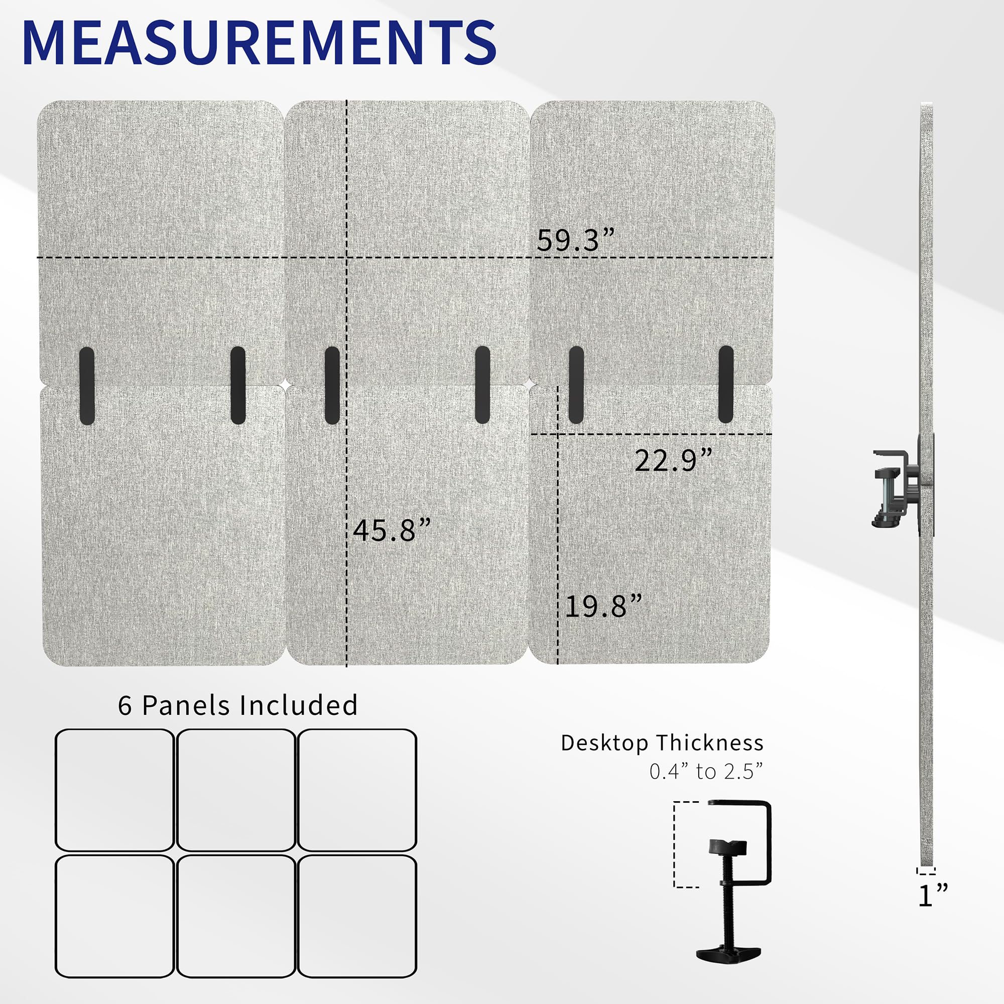 Clamp-On Acoustic Desk Privacy Panel